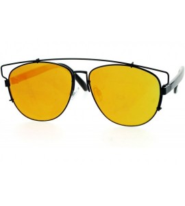 Wayfarer Ultra Flat Unique Retro Mirrored Lens Wire Half Rim Look Sunglasses - Black Orange - C9126SXYMRV $22.71