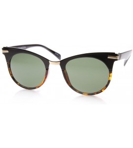 Semi-rimless Retro Mod Fashion High Temple Riveted Round Cat Eye Sunglasses - Black-tortoise Green - CB11YEJ6MM5 $22.39