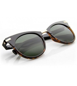 Semi-rimless Retro Mod Fashion High Temple Riveted Round Cat Eye Sunglasses - Black-tortoise Green - CB11YEJ6MM5 $22.39