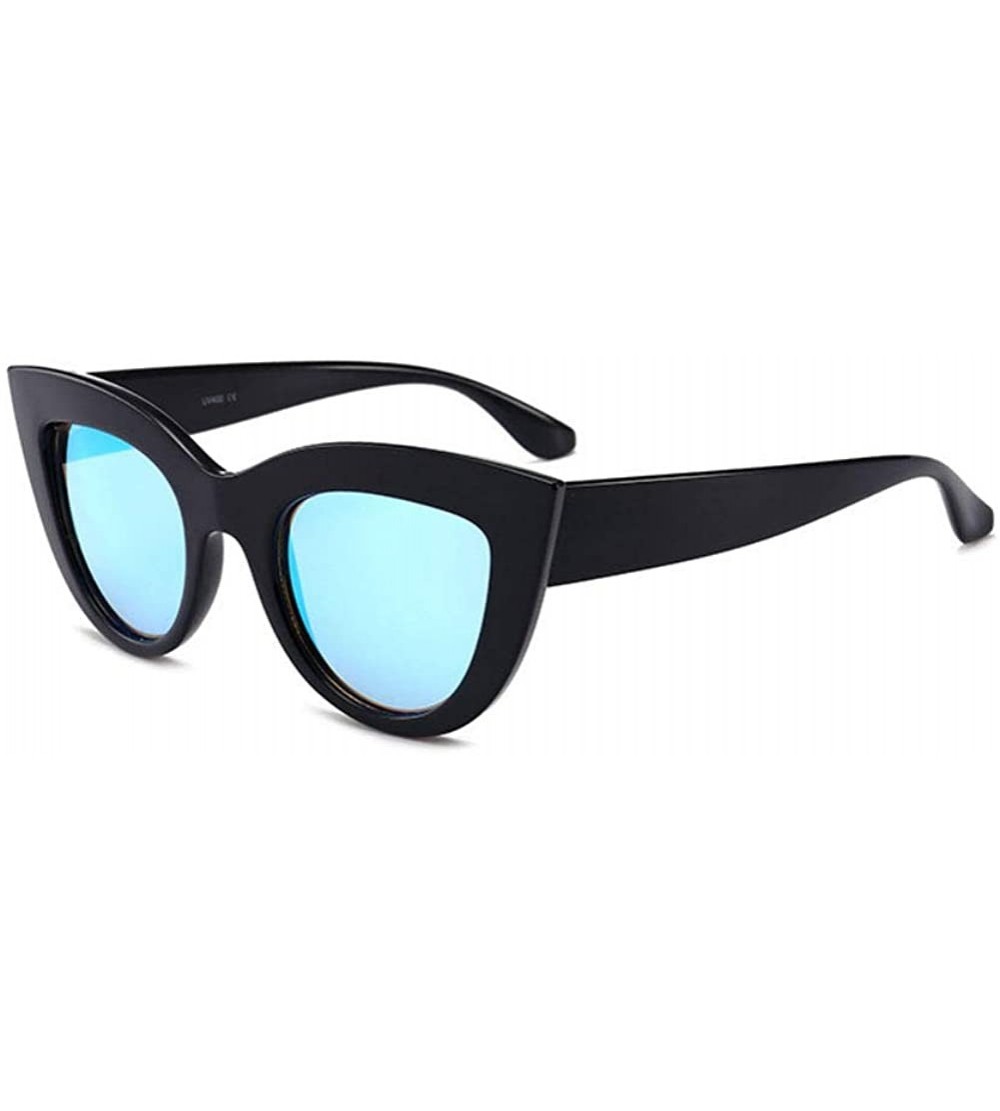 Cat Eye Cat eye sunglasses ladies uv400 eye care anti-UV fashion obstruction - Bright Black Frame Ice Blue - CY18M730XWQ $20.10