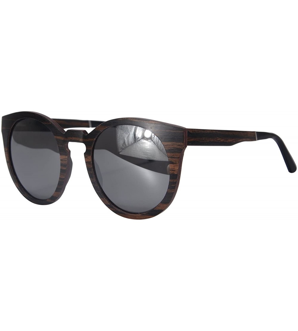 Round Handmade Wood Frame Sunglasses Retro Vintage Polarized Glasses for Men-SH73006 - Ebony - C112GG03J6B $62.35