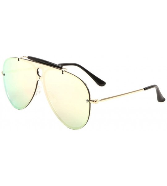 Aviator Classic Outdoorsman Floating Flat Lens Aviator Sunglasses w/Brow Bar - Gold Metallic & Black Frame - CQ1809409EG $23.95