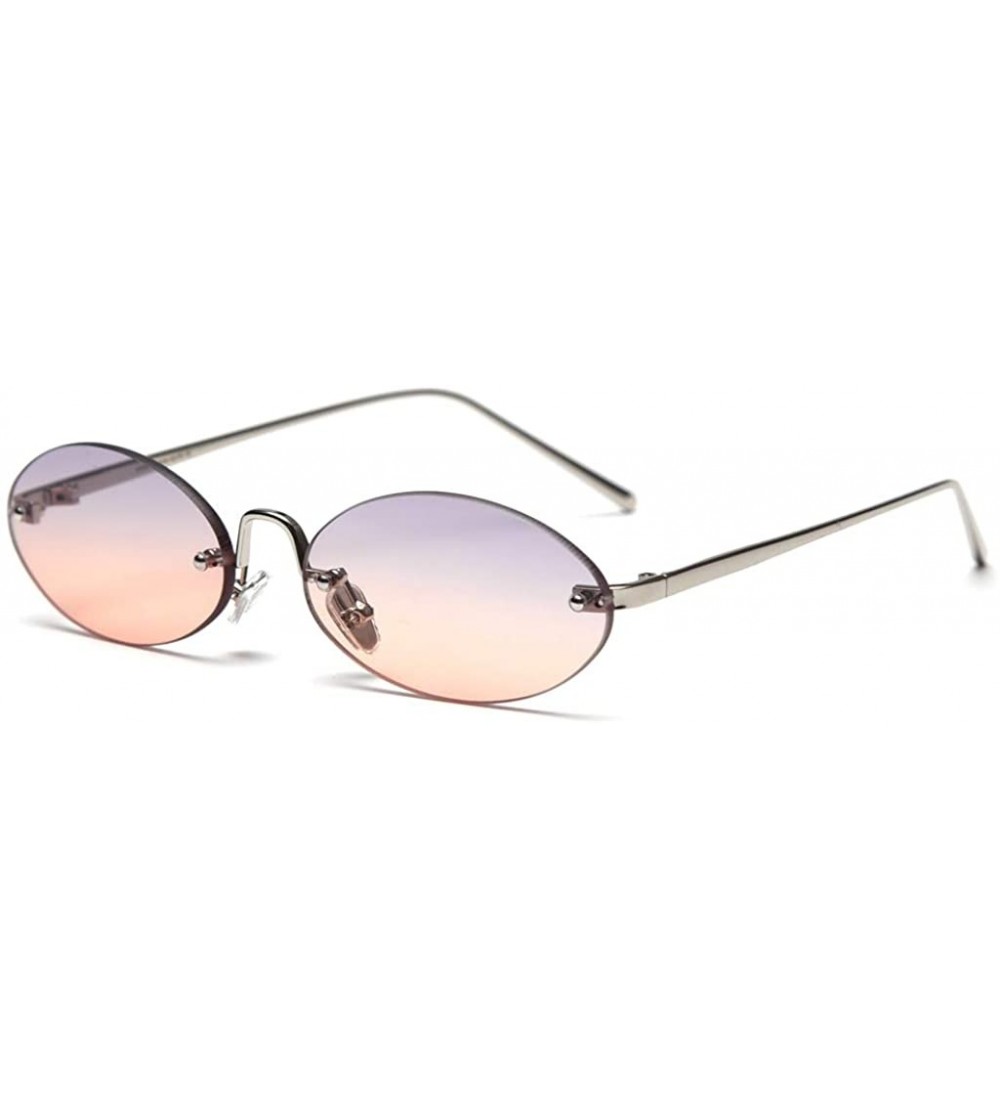 Rimless Retro Oval Sunglasses Ladies Gift Items Round Rimless Sun Glasses for Men Metal - Grey Orange - C618UZTZWXL $21.26