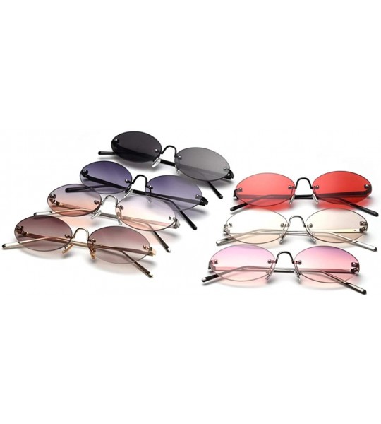 Rimless Retro Oval Sunglasses Ladies Gift Items Round Rimless Sun Glasses for Men Metal - Grey Orange - C618UZTZWXL $21.26