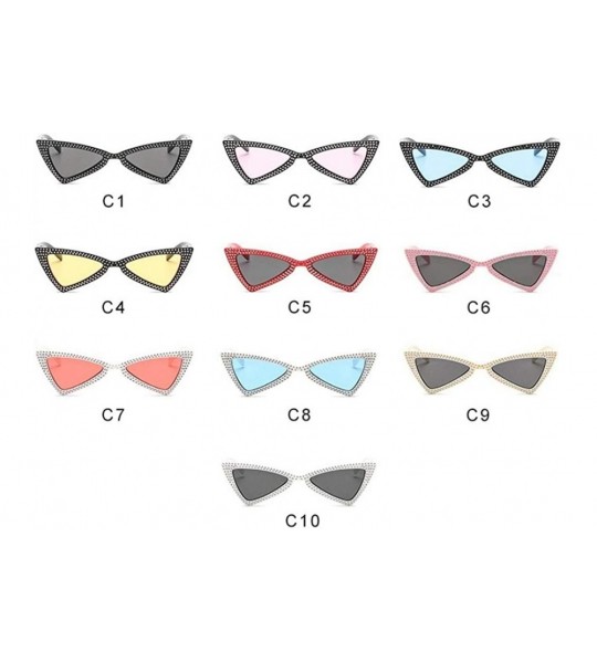 Butterfly Triangle Sunglasses Women Sunshade Rhinestone Butterfly Frame Cat Eye Sun Glasses Female Black Eyewear UV400 - C719...