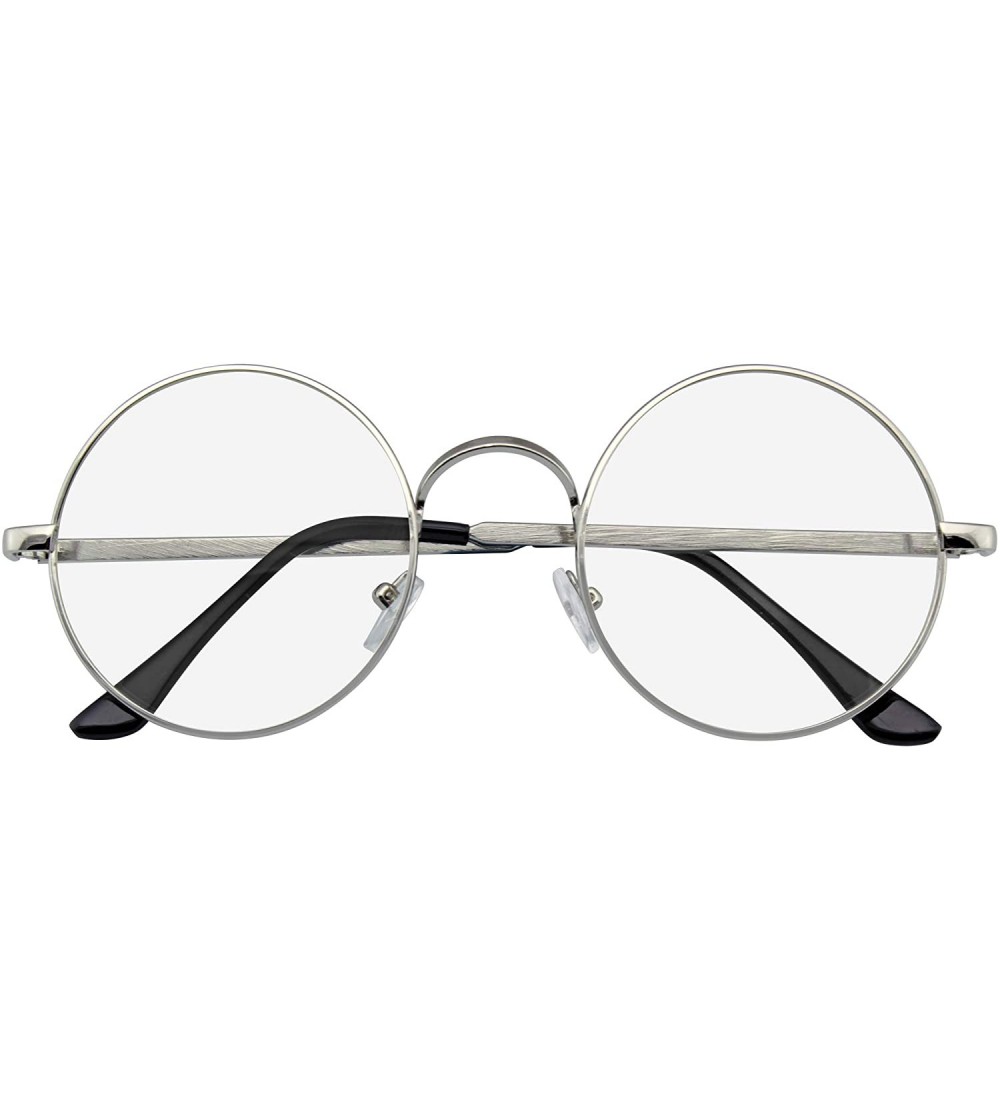 Round Round Glasses Retro Vintage Classic Round Metal Clear Lens Glasses for Men Women - Silver - CF198SUOOL2 $19.74