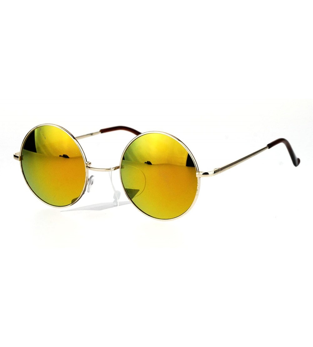 Oval Reflective Color Mirrored Hippie Groove Round Circle Lens Retro Sunglasses - Gold Orange - CB17XX22G6Q $22.18