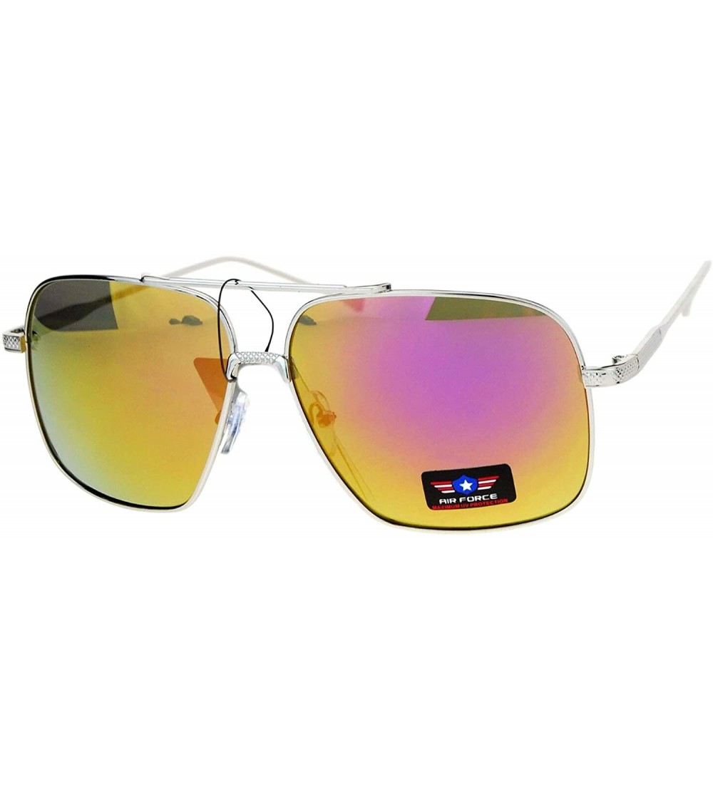 Square Air Force Sunglasses Unisex Retro Fashion Metal Square Aviators UV 400 - Silver (Fuchsia Mirror) - CY186UUY0LY $22.34