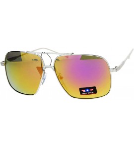 Square Air Force Sunglasses Unisex Retro Fashion Metal Square Aviators UV 400 - Silver (Fuchsia Mirror) - CY186UUY0LY $22.34