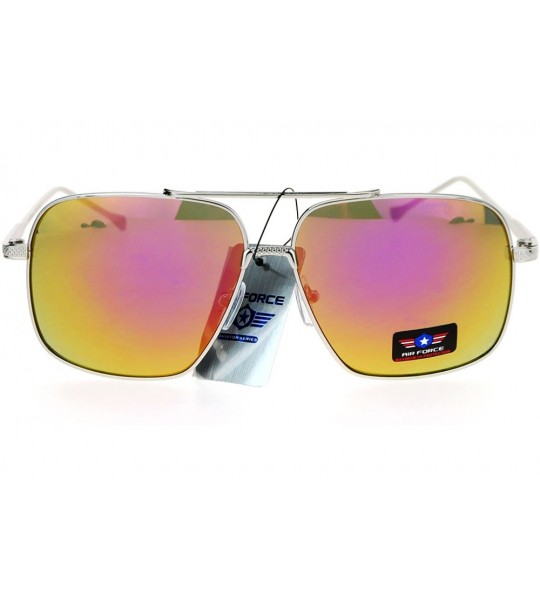 Square Air Force Sunglasses Unisex Retro Fashion Metal Square Aviators UV 400 - Silver (Fuchsia Mirror) - CY186UUY0LY $22.34