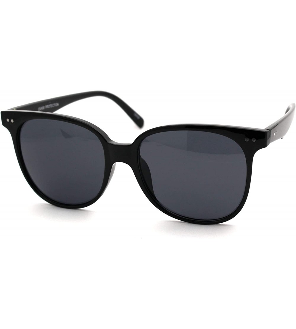 Rectangular Mod Minimal Thin Horn Rim Retro Plastic Sunglasses - Shiny Black Solid Black - CO18UXZKWUG $19.57