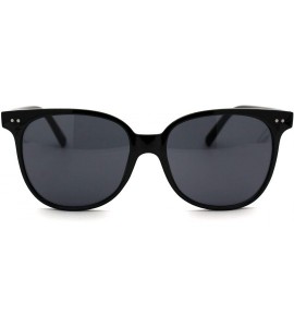 Rectangular Mod Minimal Thin Horn Rim Retro Plastic Sunglasses - Shiny Black Solid Black - CO18UXZKWUG $19.57