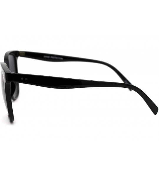 Rectangular Mod Minimal Thin Horn Rim Retro Plastic Sunglasses - Shiny Black Solid Black - CO18UXZKWUG $19.57