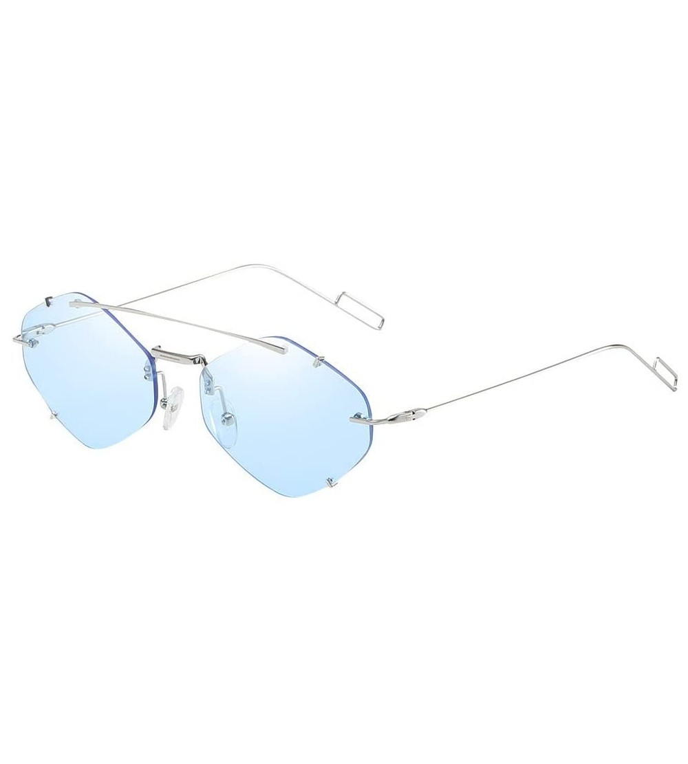 Rectangular Polarized Sunglasses for Women Mirrored Lens Sports UV Protection Sun Glasses Eyewear Glasses - Blue - CU18X7GIN9...