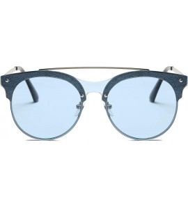 Oversized Women Brow-Bar Retro Circle Round Fashion Sunglasses - Blue - CP18IIL220D $19.40