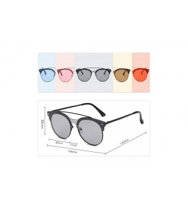 Oversized Women Brow-Bar Retro Circle Round Fashion Sunglasses - Blue - CP18IIL220D $19.40