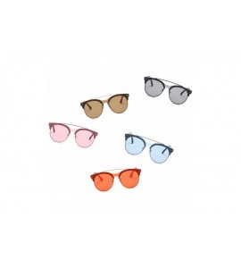 Oversized Women Brow-Bar Retro Circle Round Fashion Sunglasses - Blue - CP18IIL220D $19.40