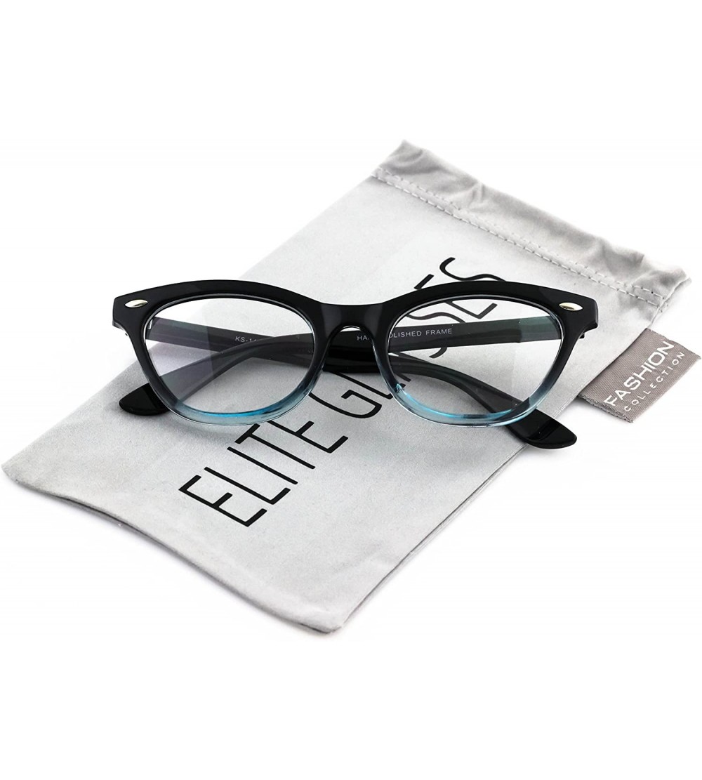 Cat Eye Modern Cat Eye Fashion Design Clear Lens Plastic Frame Women Eye Glasses (Black - Oceanic Blue - 2) - CU17Z2HZCG8 $18.23