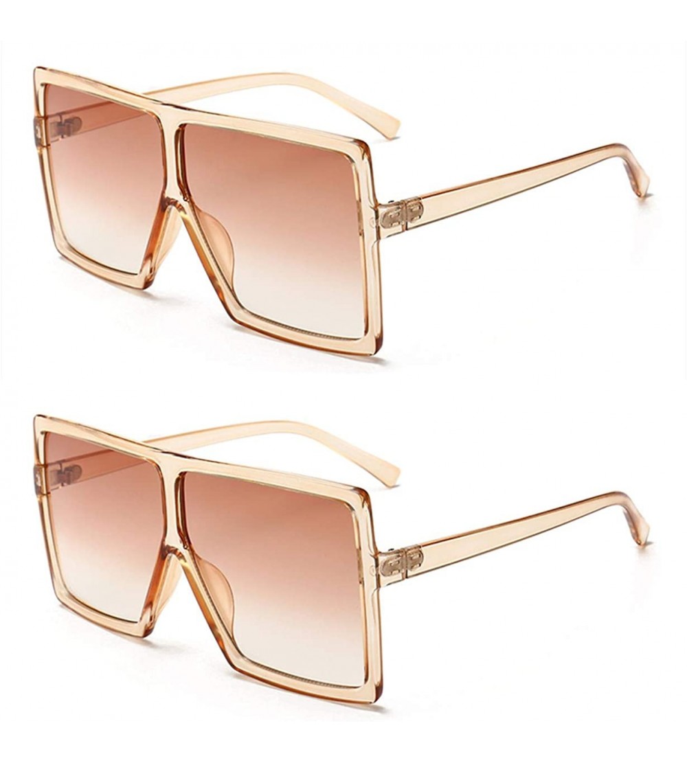 Square Oversized Square Sunglasses for Women Men Flat Top Shades Sunglasses - 2 Pack-transparency-transparency - CW18H4A6R69 ...