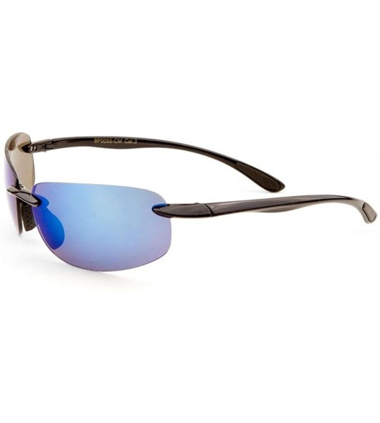 Square Black Rimless Aviator Sunglasses Electric Blue Iridium Lenses - CR127DHS7AD $17.51