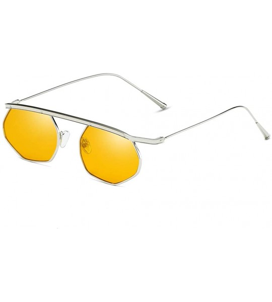 Oval Unisex Sunglasses Retro Grey Drive Holiday Oval Non-Polarized UV400 - Yellow - CG18R099A5S $17.86