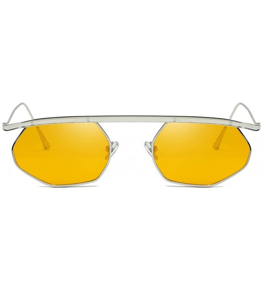 Oval Unisex Sunglasses Retro Grey Drive Holiday Oval Non-Polarized UV400 - Yellow - CG18R099A5S $17.86