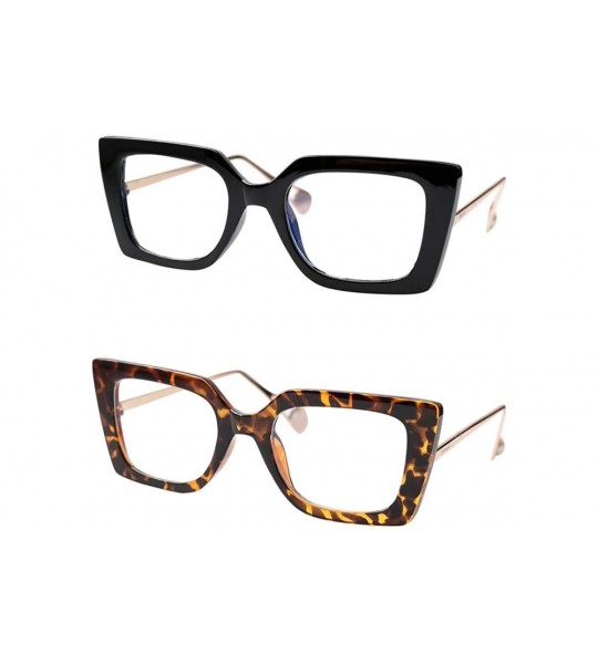 Oversized Anti-Blue Block Light Pearl Inlay Arm Cat Eye Reading Glasses - Anti Blue - 2 Pairs-black + Leopard - CW1928HMXKR $...