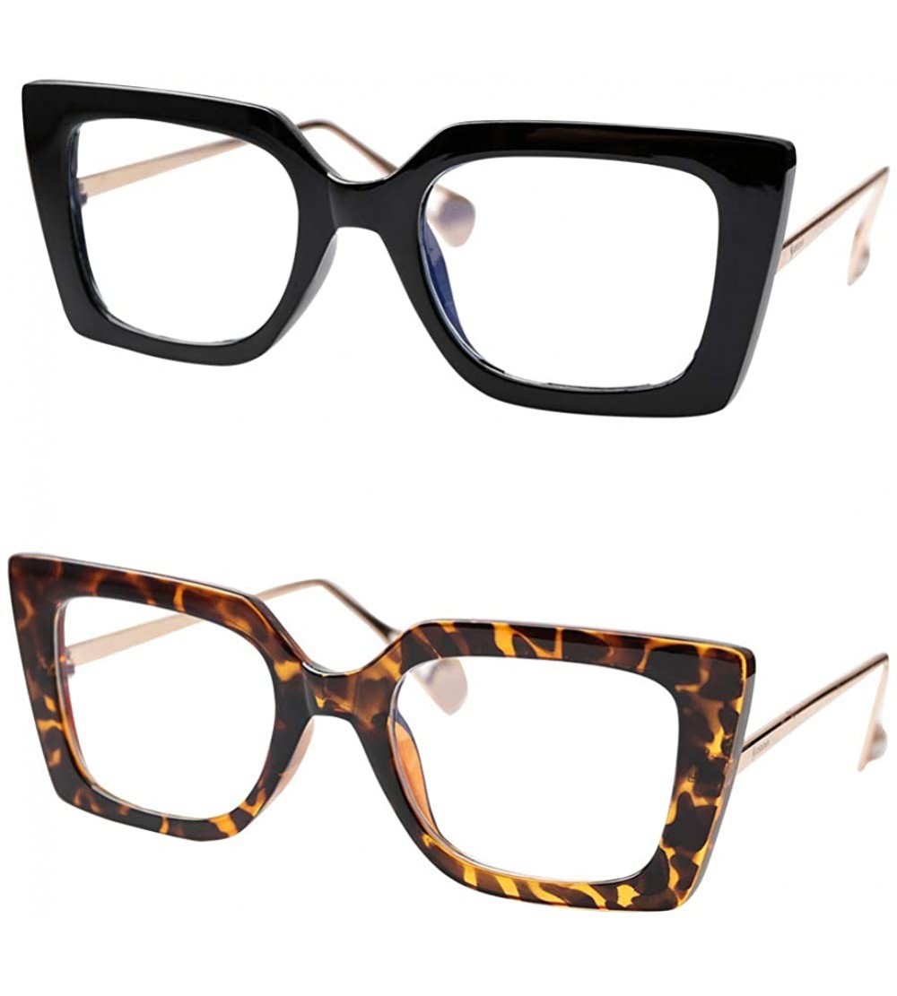Oversized Anti-Blue Block Light Pearl Inlay Arm Cat Eye Reading Glasses - Anti Blue - 2 Pairs-black + Leopard - CW1928HMXKR $...