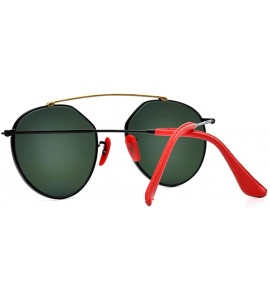 Oversized Italy made Bridge Sunglasses Corning natural Glass lens Genuine Leather Arms - CU180E2T3SN $72.41