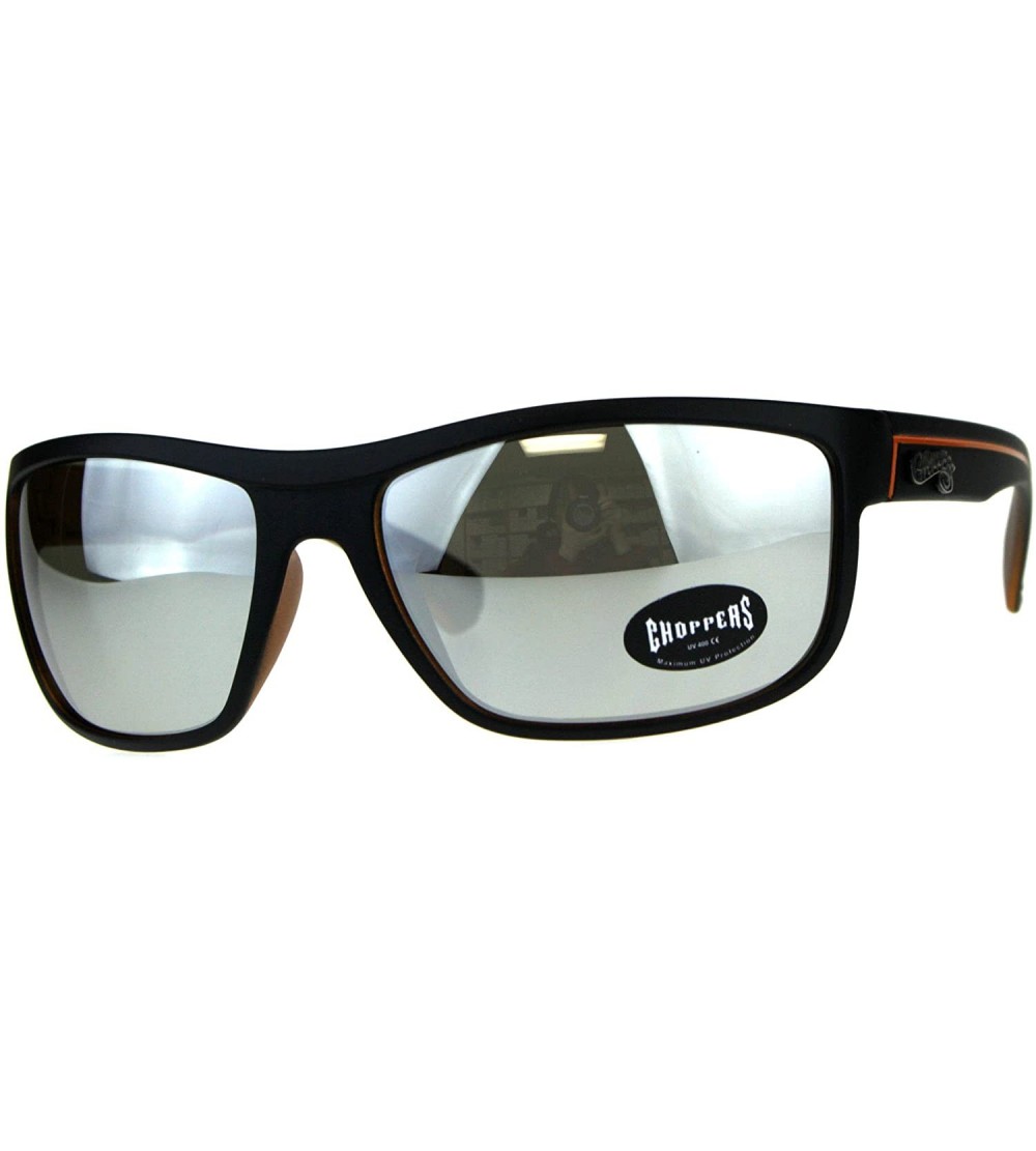 Wrap Mens Sunglasses Rectangular Wrap Matte Frame Silver Mirror Lens - Black/Orange - CH18CUSGALE $20.40