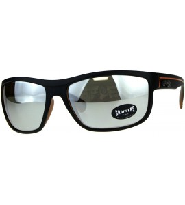 Wrap Mens Sunglasses Rectangular Wrap Matte Frame Silver Mirror Lens - Black/Orange - CH18CUSGALE $20.40