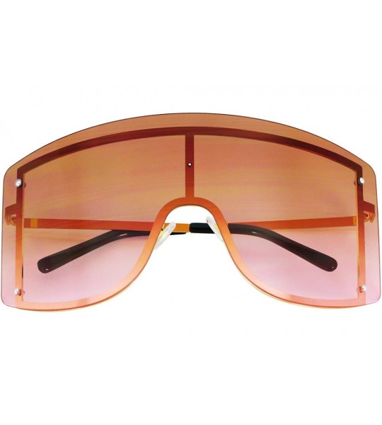 Aviator OVERSIZED VINTAGE RETRO Huge Big MASK SHIELD Half Face Owen Style SUNGLASSES - Brown Pink - CP18TLZ92GU $22.87