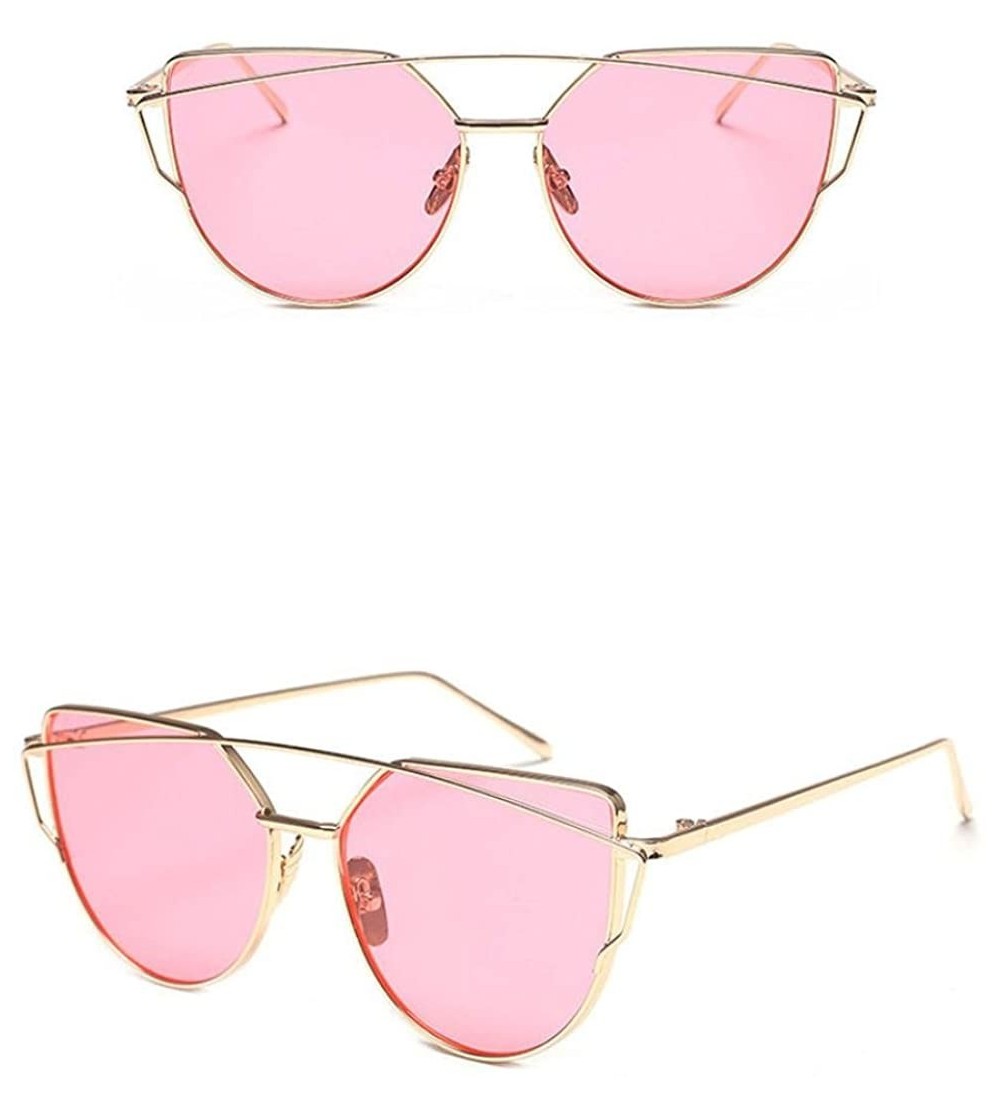Oversized Women Fashion Twin-Beams Metal Frame Mirror Sunglasses Cat Eye Glasses - B - C0189Y5YZ6L $18.08