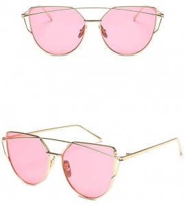 Oversized Women Fashion Twin-Beams Metal Frame Mirror Sunglasses Cat Eye Glasses - B - C0189Y5YZ6L $18.08