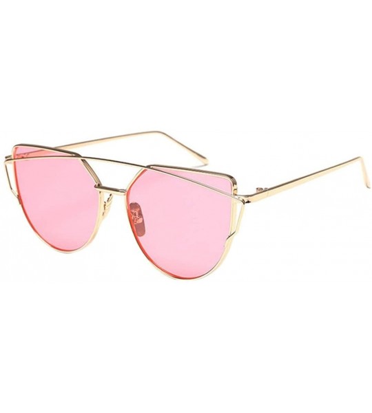 Oversized Women Fashion Twin-Beams Metal Frame Mirror Sunglasses Cat Eye Glasses - B - C0189Y5YZ6L $18.08