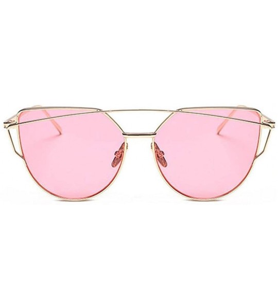 Oversized Women Fashion Twin-Beams Metal Frame Mirror Sunglasses Cat Eye Glasses - B - C0189Y5YZ6L $18.08