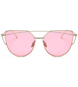 Oversized Women Fashion Twin-Beams Metal Frame Mirror Sunglasses Cat Eye Glasses - B - C0189Y5YZ6L $18.08