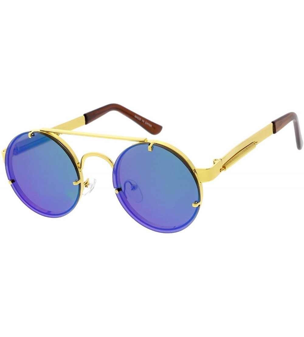 Shield Flat Top SteamPunk Fashion Round Frame Sunglasses - CI18UU2H995 $21.36