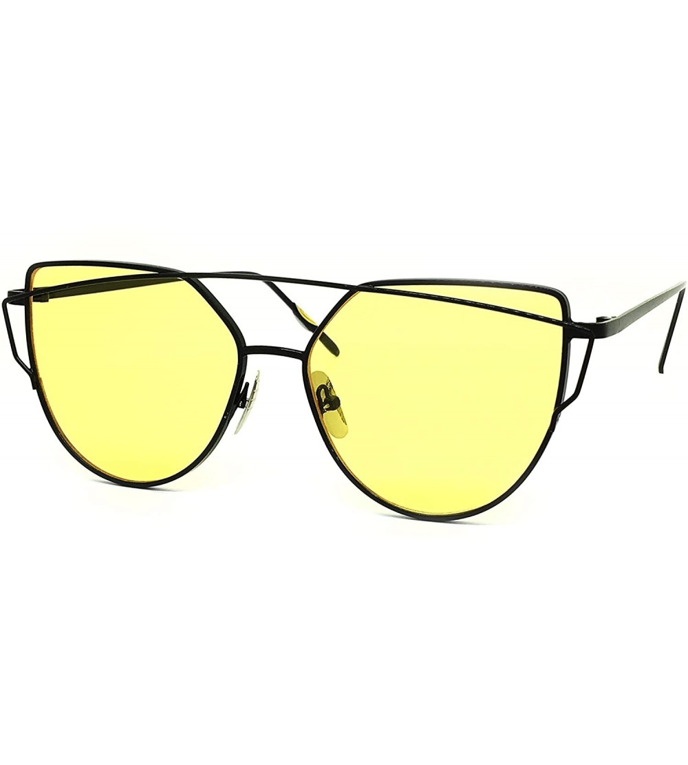 Oversized 842-1 Premium Oversized Cat Eye Tinted Flat Metal Frame Women Sunglasses - Black/Yellow - CO18O9HXN4Z $29.19