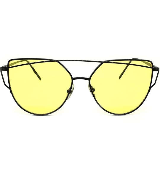 Oversized 842-1 Premium Oversized Cat Eye Tinted Flat Metal Frame Women Sunglasses - Black/Yellow - CO18O9HXN4Z $29.19