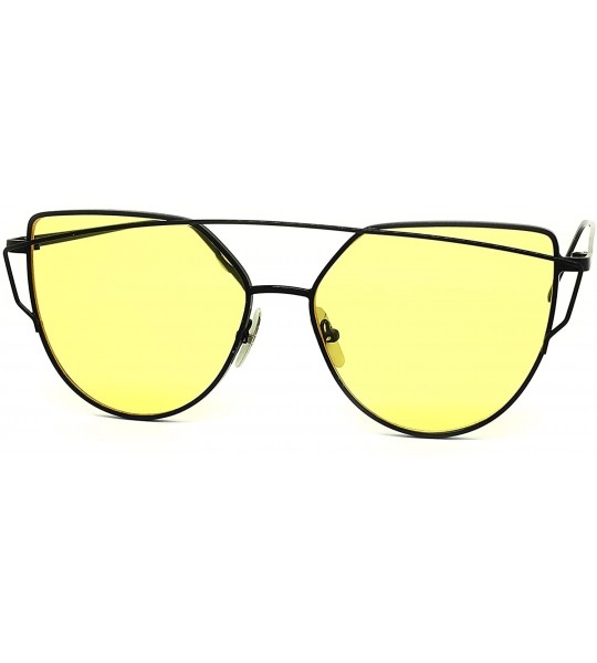 Oversized 842-1 Premium Oversized Cat Eye Tinted Flat Metal Frame Women Sunglasses - Black/Yellow - CO18O9HXN4Z $29.19