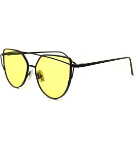 Oversized 842-1 Premium Oversized Cat Eye Tinted Flat Metal Frame Women Sunglasses - Black/Yellow - CO18O9HXN4Z $29.19