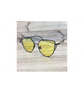 Oversized 842-1 Premium Oversized Cat Eye Tinted Flat Metal Frame Women Sunglasses - Black/Yellow - CO18O9HXN4Z $29.19