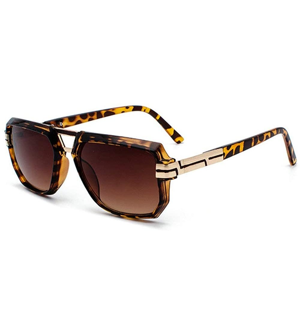 Square 2019 Fashion Brand Designer Men's Square Sunglasses Oversized Metal Frame Ladies Sunshade with Box - Leopard - C01935S...