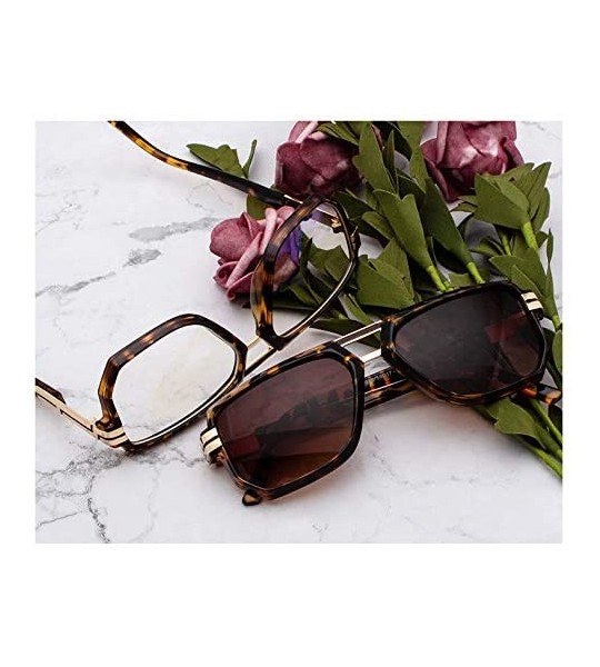 Square 2019 Fashion Brand Designer Men's Square Sunglasses Oversized Metal Frame Ladies Sunshade with Box - Leopard - C01935S...