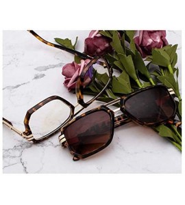 Square 2019 Fashion Brand Designer Men's Square Sunglasses Oversized Metal Frame Ladies Sunshade with Box - Leopard - C01935S...