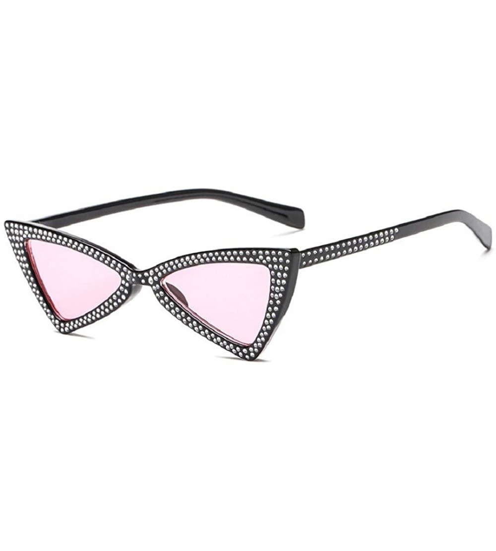 Goggle Retro Vintage Narrow Cat Eye Sunglasses for Women Crystal Shades Plastic Frame - Black2 - CG18CMSH3NR $17.03