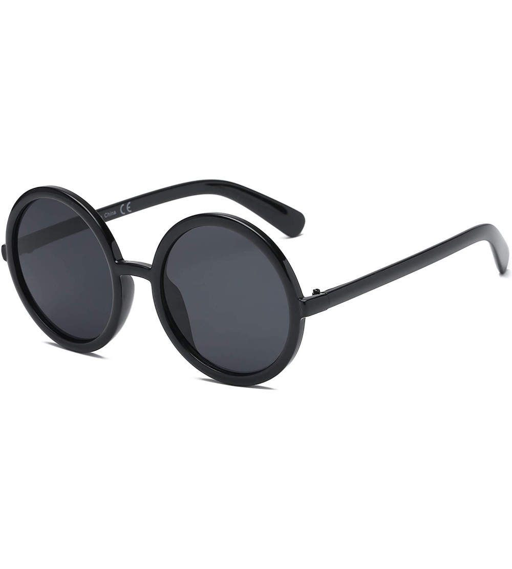 Oversized Women Retro Vintage Circle Round Oversized Sunglasses - Black - CH18I6SA7NA $19.69