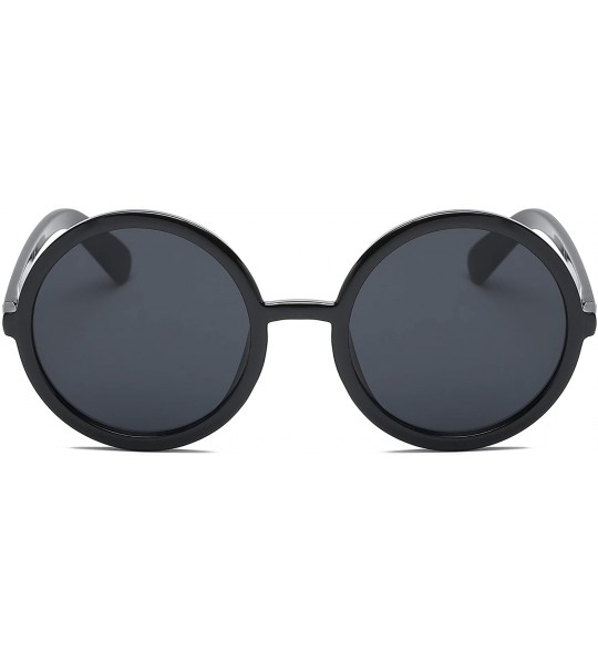 Oversized Women Retro Vintage Circle Round Oversized Sunglasses - Black - CH18I6SA7NA $19.69