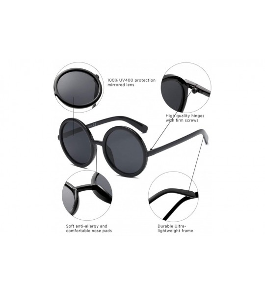 Oversized Women Retro Vintage Circle Round Oversized Sunglasses - Black - CH18I6SA7NA $19.69